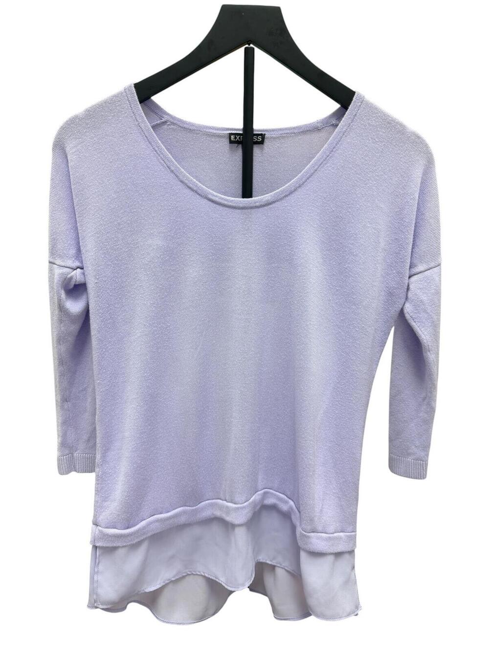 Express Lavender Layered Hem Sweater with Sheer Detail - Picture 3 of 5
